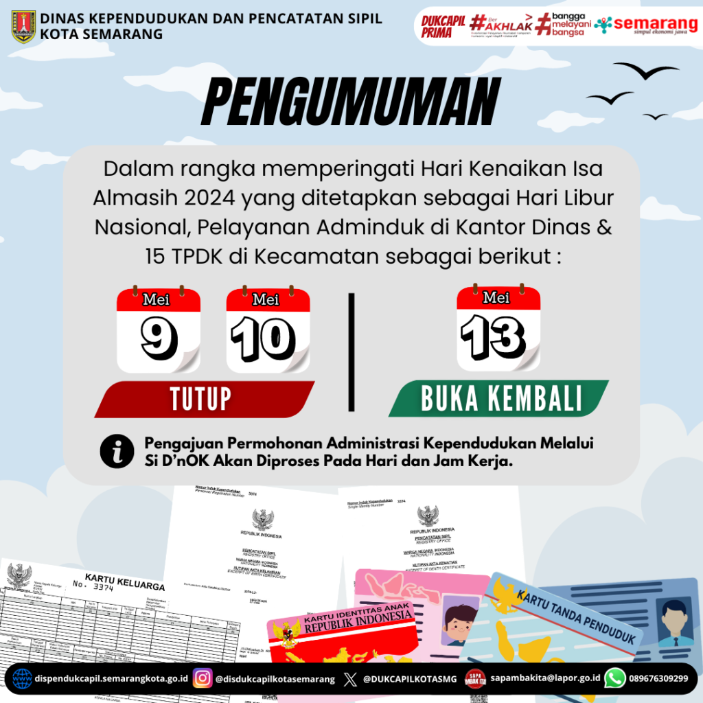 LIBUR PELAYANAN – KENAIKAN ISA ALMASIH TAHUN 2024
